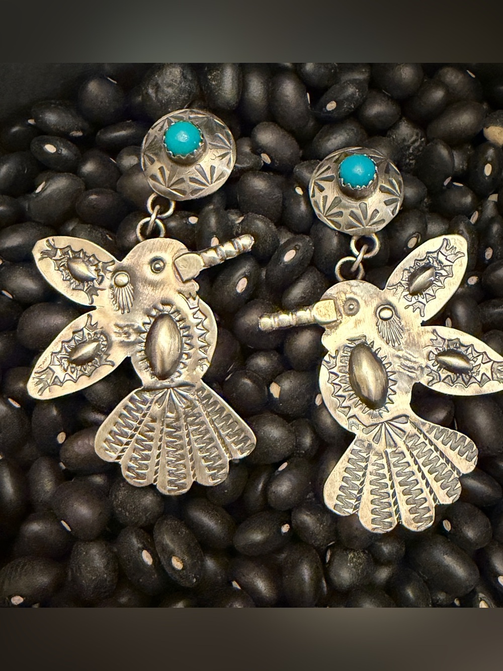 Sterling Silver Turquoise Accented Humming Bird Dangle Earrings